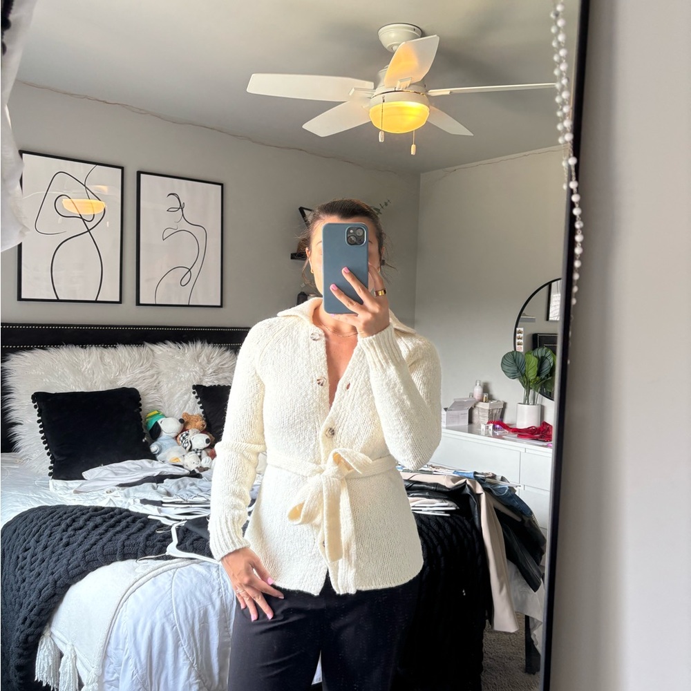 Zara Cream Knit Cardigan with Belt